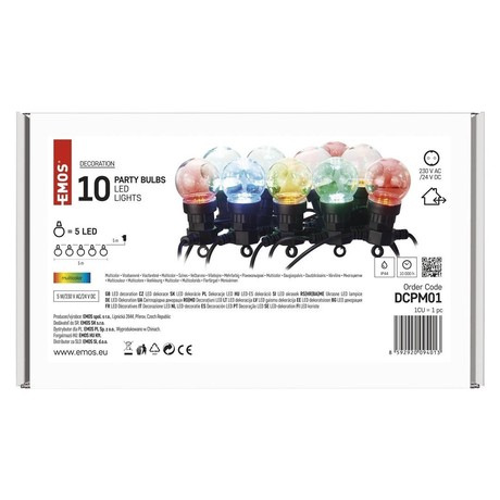 NEW YEAR'S LIGHTS 10 PARTY BULBS, IP44, 50LED