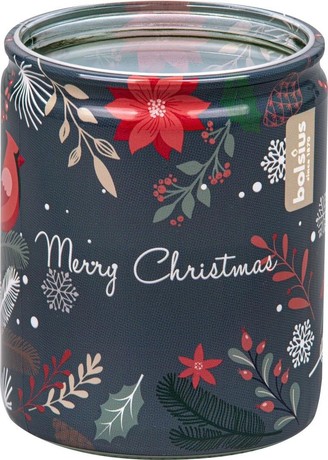 CANDLE WITH CHRISTMAS MOTIF, GLASS JAR 68x82mm