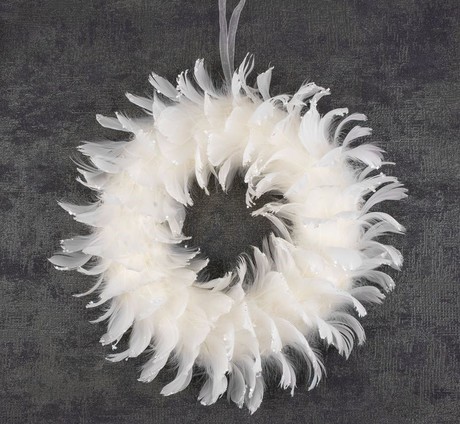 NEW YEAR FEATHER WREATH WHITE 35cm