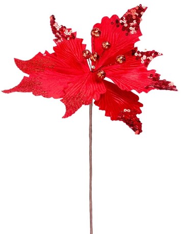 CHRISTMAS POINSETTIA WITH STEM, RED 31cm