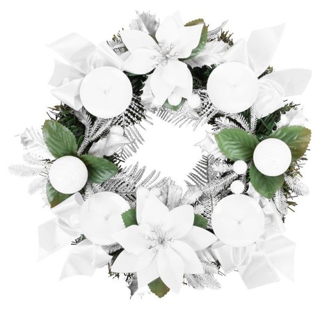 ARTIFICIAL ADVENT WREATH WITH ORNAMENTS, WHITE 25 cm