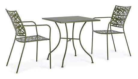 SET TABLE AND 2 CHAIRS KELSIE METAL GREEN