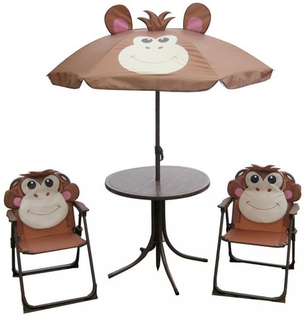 KIDS SET MONKEY parasol 105 cm, table 50 cm, 2 chairs